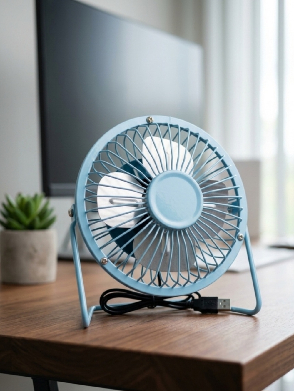 Portable USB Desk Fan in Light Blue